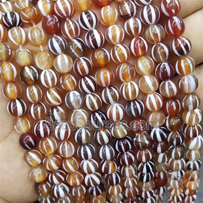 Red Tibetan Agate Beads Round Smooth Watermelon