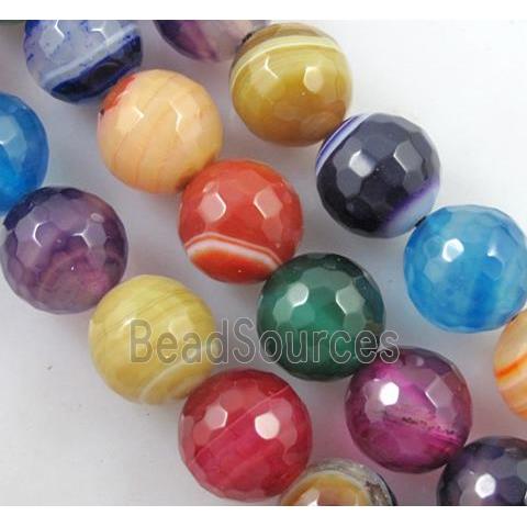 Striped Agate Stone beads, faceted round, mix color