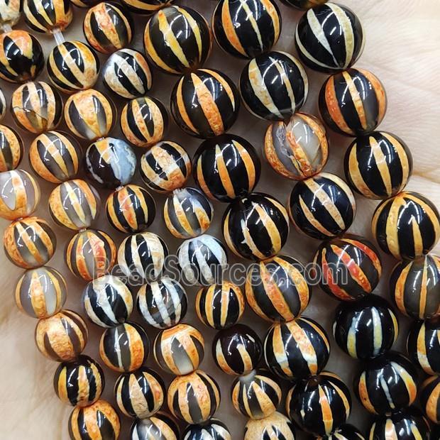 Tibetan Agate Beads Round Smooth Watermelon Orange