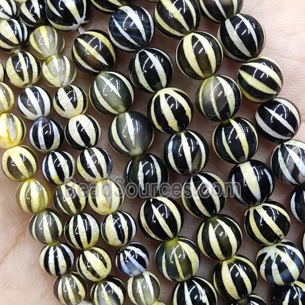 Tibetan Agate Beads Round Smooth Watermelon Yellow