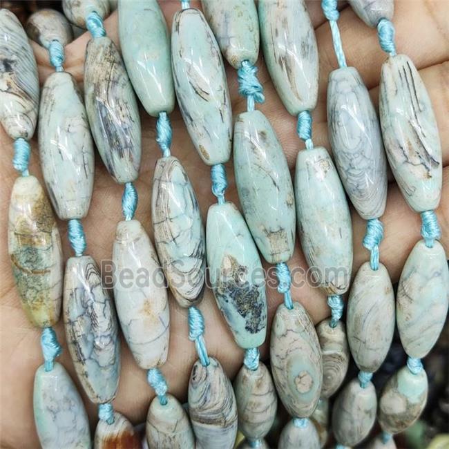 Natural Agate Rice Beads Smooth Turq Blue Dye