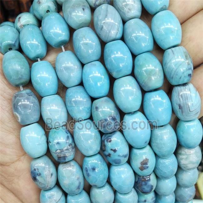 Natural Agate Barrel Beads Smooth Turq Blue Dye