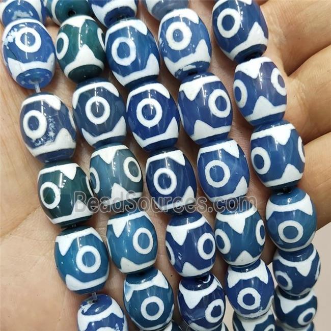 Tibetan Agate Barrel Beads Evil Eye Blue