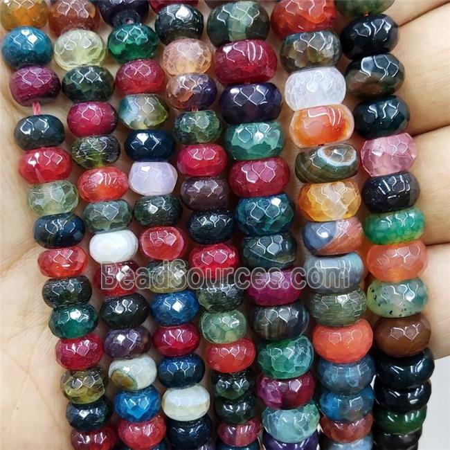 Natural Agate Rondelle Beads Dye Faceted Multicolor