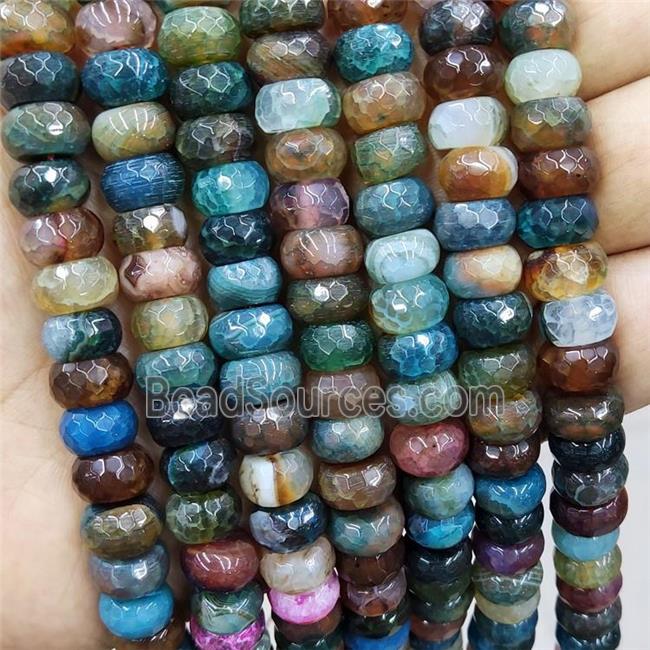 Natural Agate Rondelle Beads Dye Faceted Multicolor