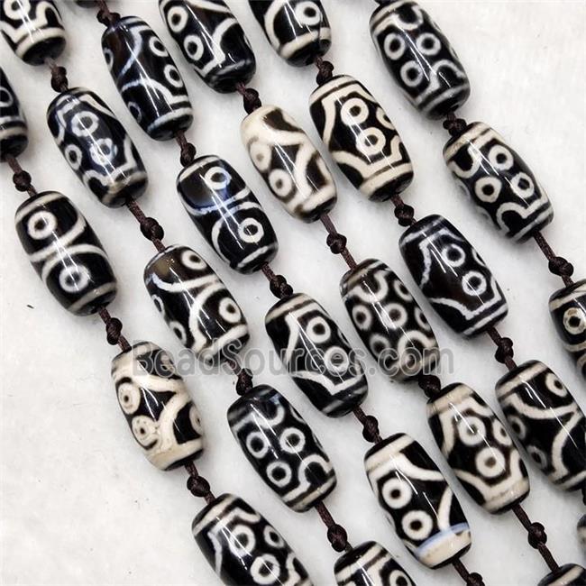 Black Tibetan DZi Agate Beads Barrel Evil Eye Smooth