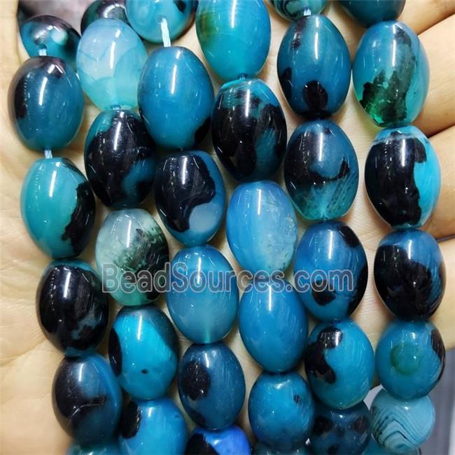 Natural Agate Barrel Beads Blue Dye