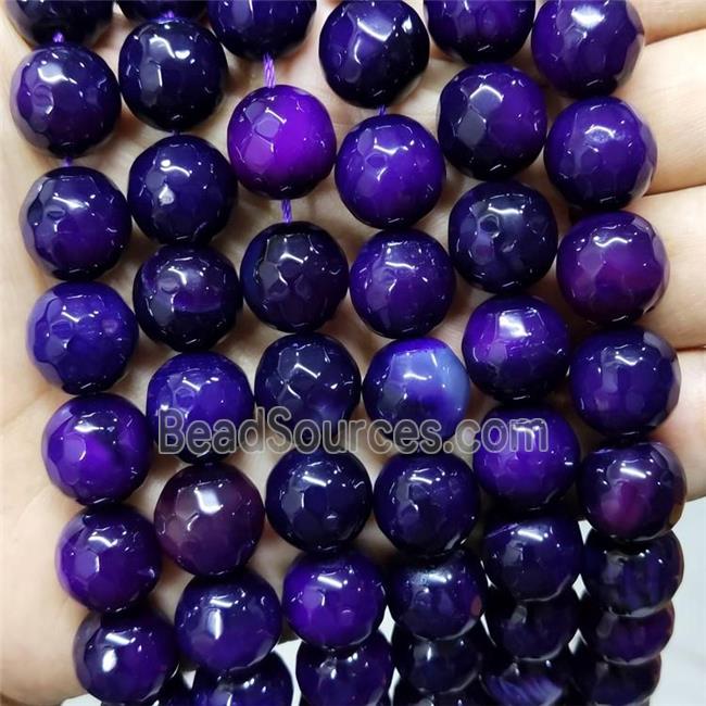 Natural Agate Beads Faceted Round Purple Dye B-Grade