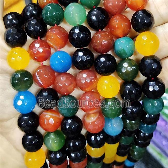 Natural Agate Beads Faceted Round Mix Color Dye B-Grade