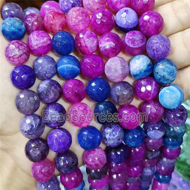 Natural Agate Beads Faceted Round Hotpink Blue Dye B-Grade