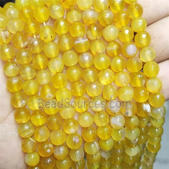 Yellow Agate Beads Faceted Round Dye