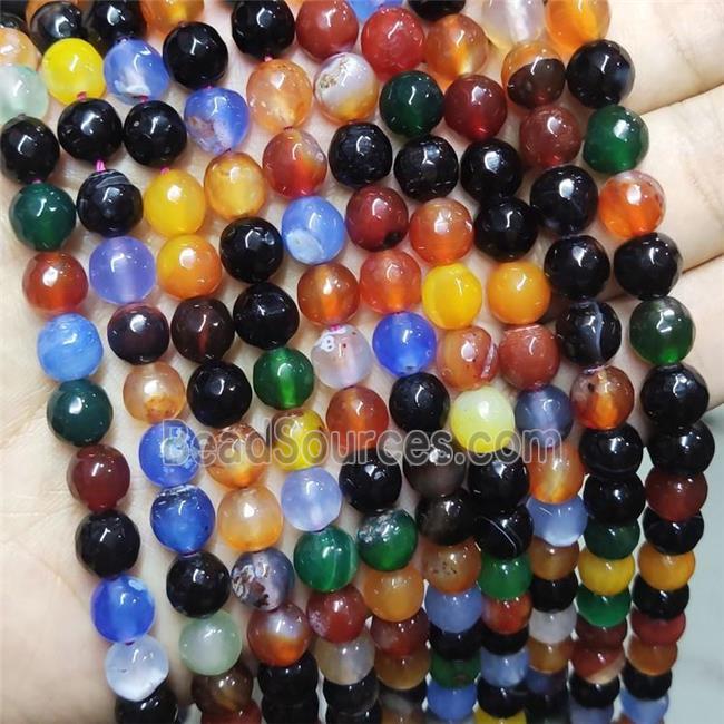 Mix Color Agate Beads Faceted Round Dye