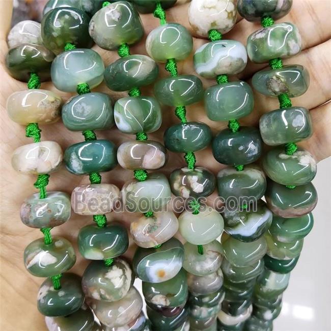 Natural Sakura Cherry Agate Rondelle Beads Green Dye Smooth