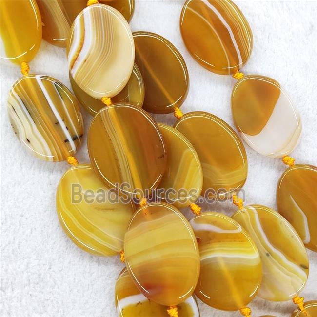 Yellow Stripe Agate Oval Beads