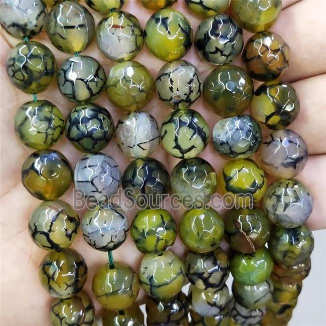 Green Veins Agate Beads Faceted Round