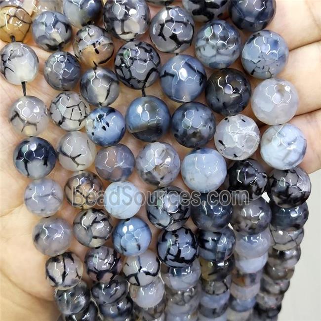 Black Veins Agate Beads Faceted Round