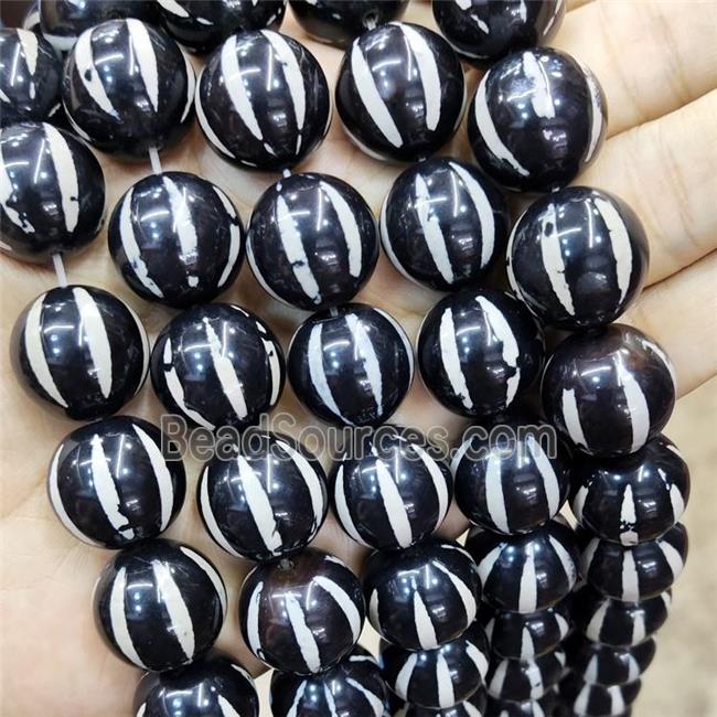 Black Tibetan Style Agate Beads Pumpkin Smooth Round