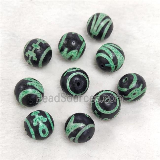 Tibetan DZi Agate Beads Green Dye Round