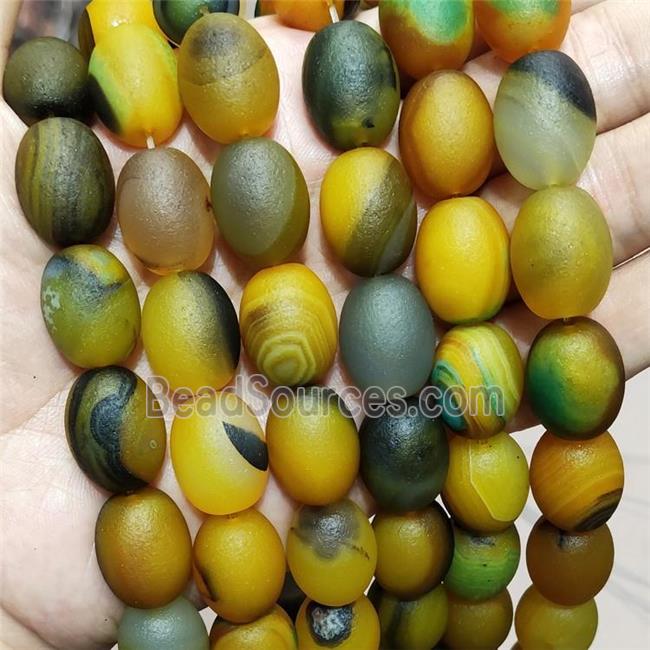 Natural Agate Barrel Beads Olive Dye Matte