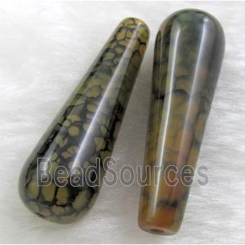 Natural dragon veins Agate bead, teardrop, green dye