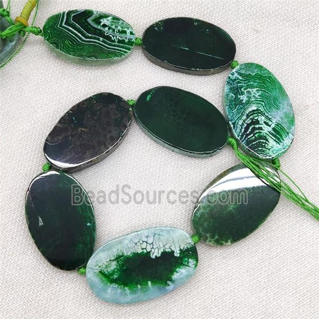 Natural Veins Agate Beads Freeform Slice Flat Green Dye