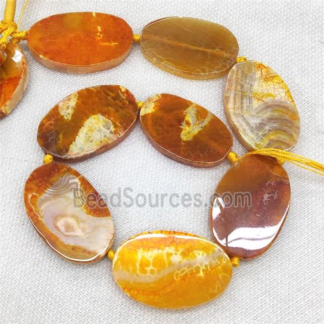 Natural Veins Agate Beads Freeform Slice Flat Orange Dye