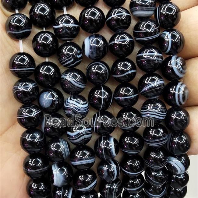 Natural Black Stripe Agate Beads Smooth Round