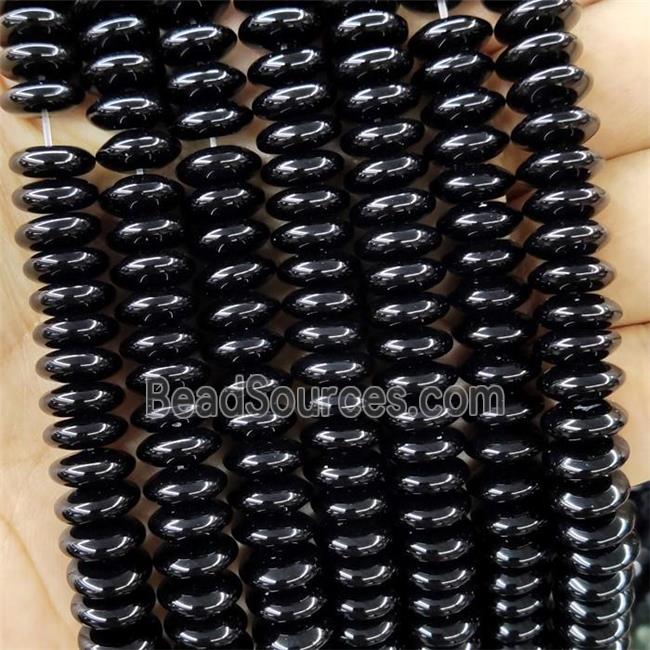 Natural Black Onyx Agate Beads Rondelle Smooth