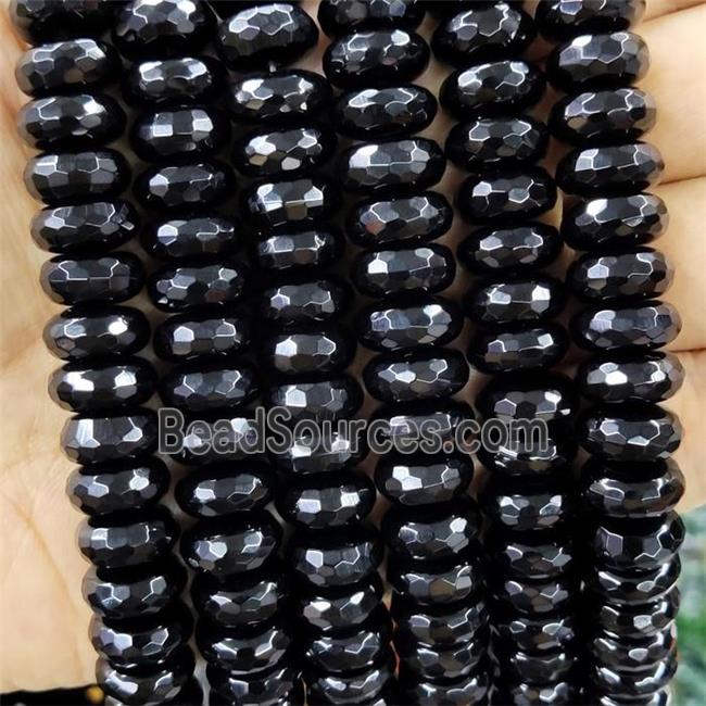 Natural Black Onyx Agate Beads Faceted Rondelle