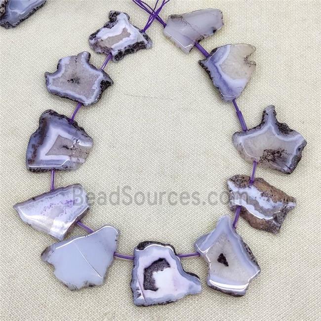 Natural Blue Lace Agate Slice Beads Dye Freeform Top Drilled