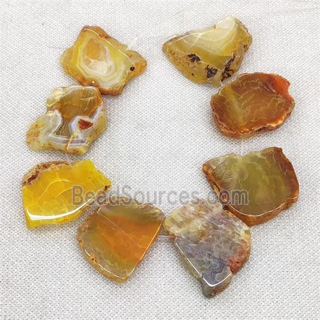 Natural Agate Slice Beads Freeform Orange Dye Top Drilled