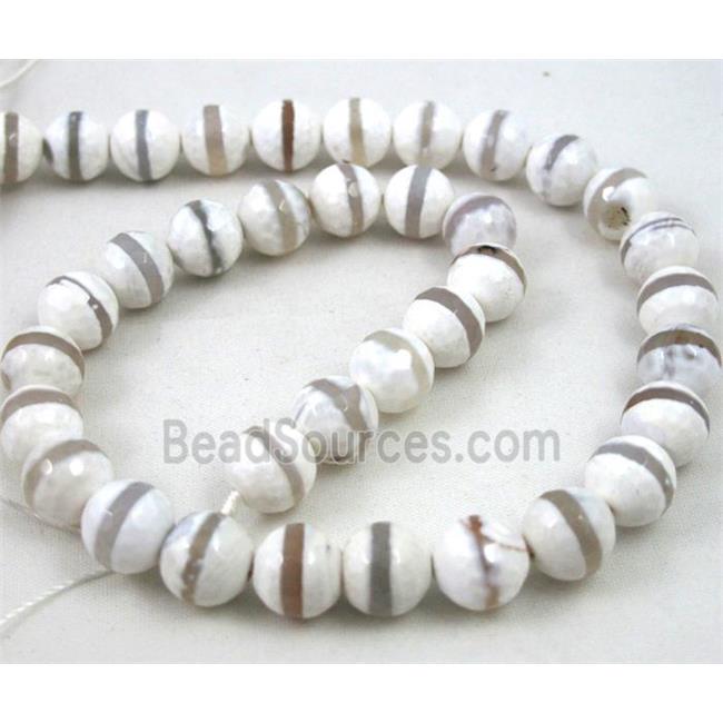 white Tibetan Agate Stone beads, faceted round