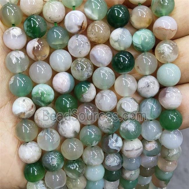 Natural Cherry Agate Beads Sakura Smooth Round Green Dye