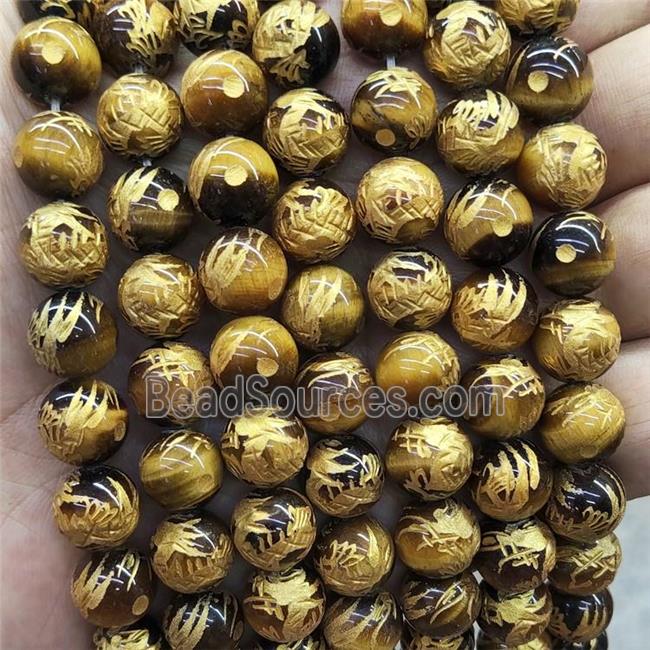 Natural Golden Tiger Eye Stone Beads Round Carved