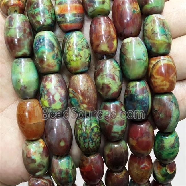 Natural Agate Barrel Beads Green Brown Dye