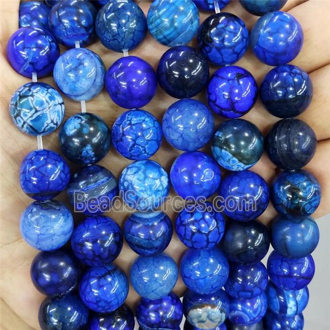 Natural Veins Agate Beads Blue Dye Smooth Round