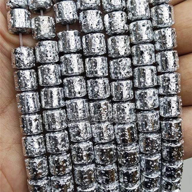 Assembled Lava Column Beads Shiny Silver