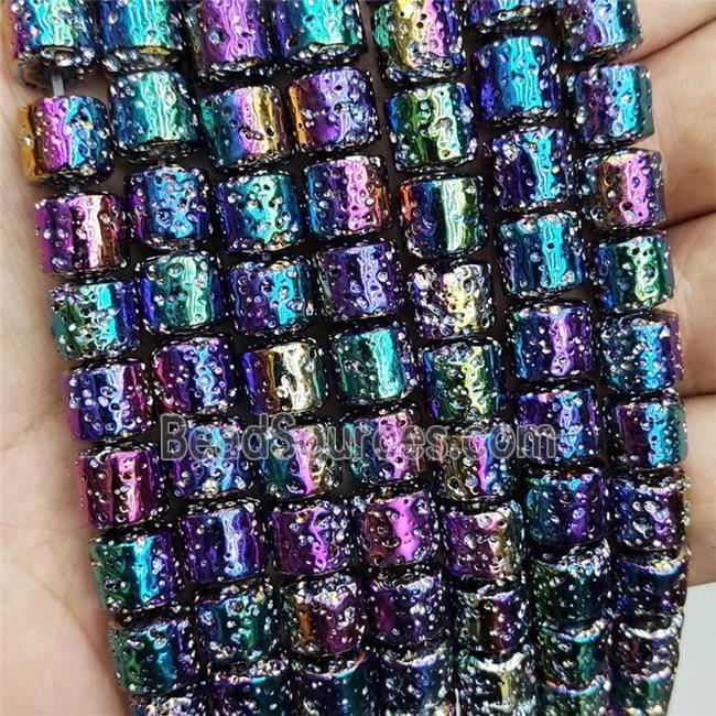 Assembled Lava Column Beads Rainbow Electroplated