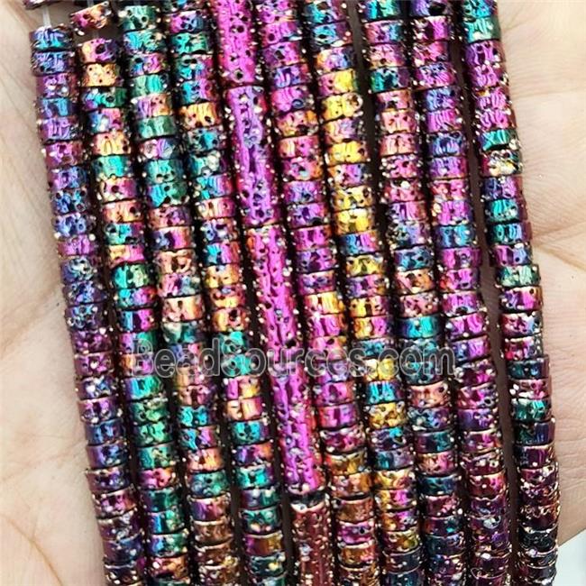 Assembled Lava Heishi Beads Rainbow Electroplated