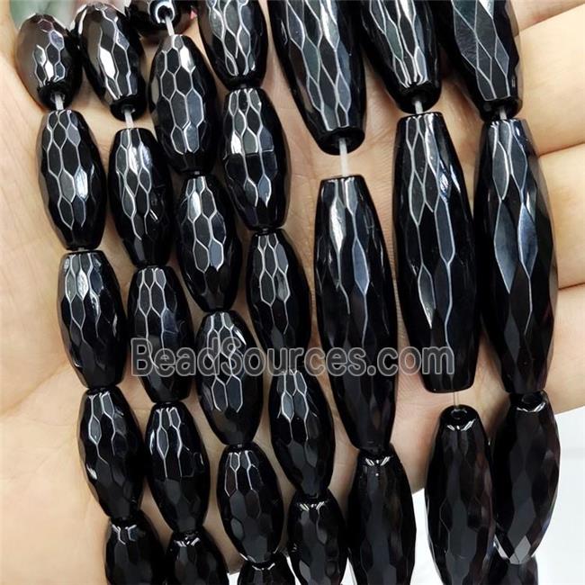 Natural Black Onyx Agate Beads Faceted Rice