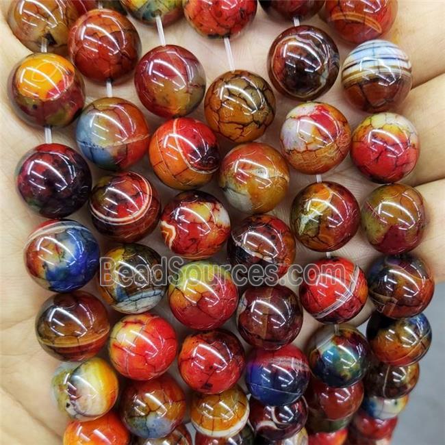 Natural Agate Beads Fired Dye Red Smooth Round