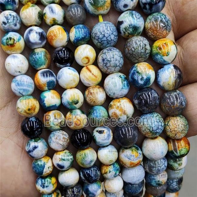 Natural Agate Beads Fired Green Yellow Dye Smooth Round