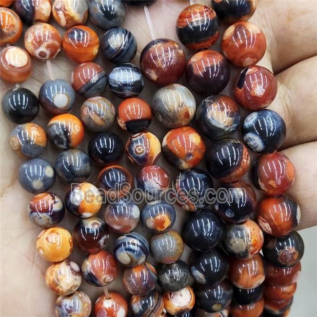 Natural Agate Beads Fired Red Dye Smooth Round