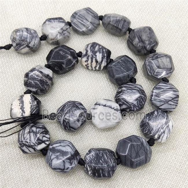 Natural Black Silk Jasper Beads Faceted Coin