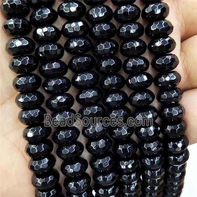 Natural Black Onyx Agate Beads Faceted Rondelle