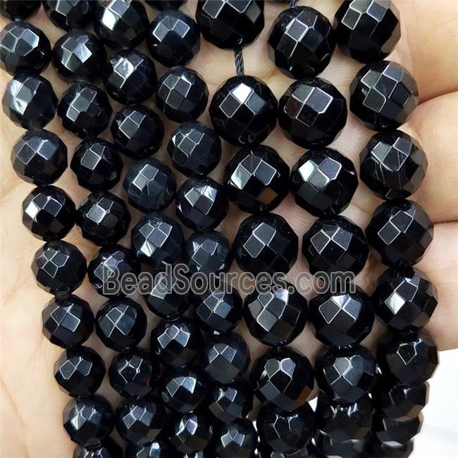 Natural Onyx Agate Beads Faceted Round Black