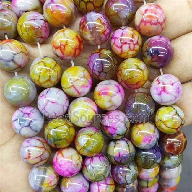 Natural Veins Agate Beads Multicolor Dye Smooth Round