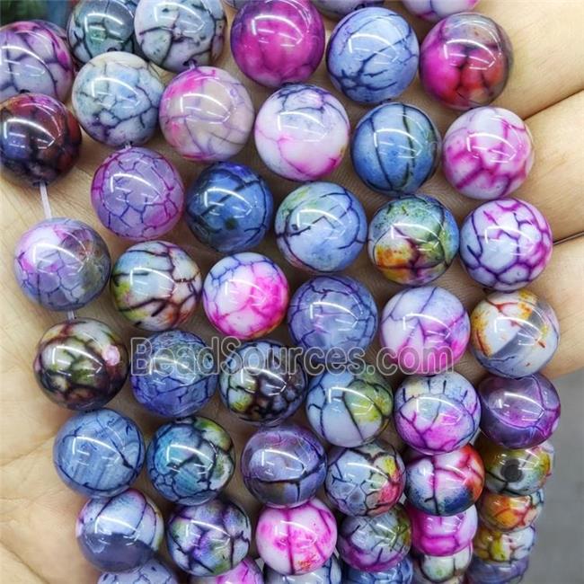 Natural Veins Agate Beads Multicolor Dye Smooth Round