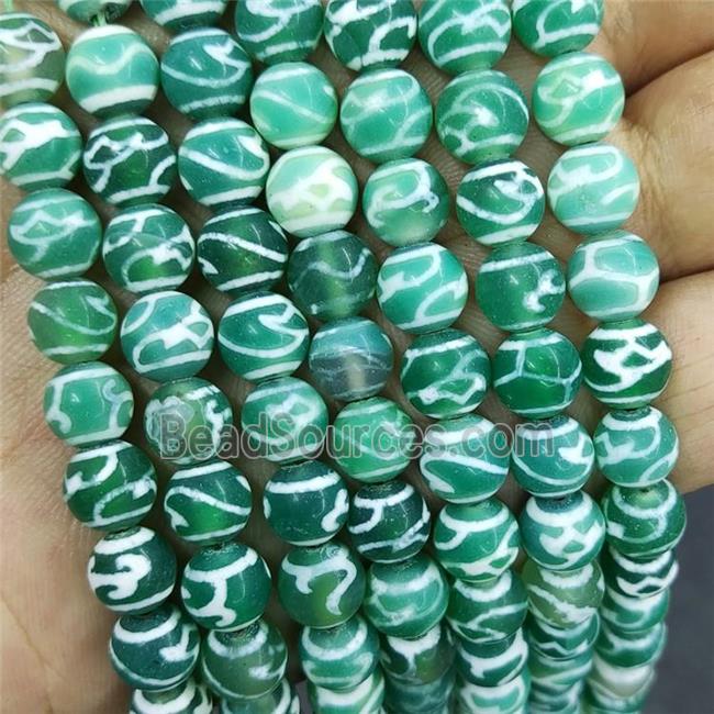 Tibetan Agate Beads Green Smooth Round