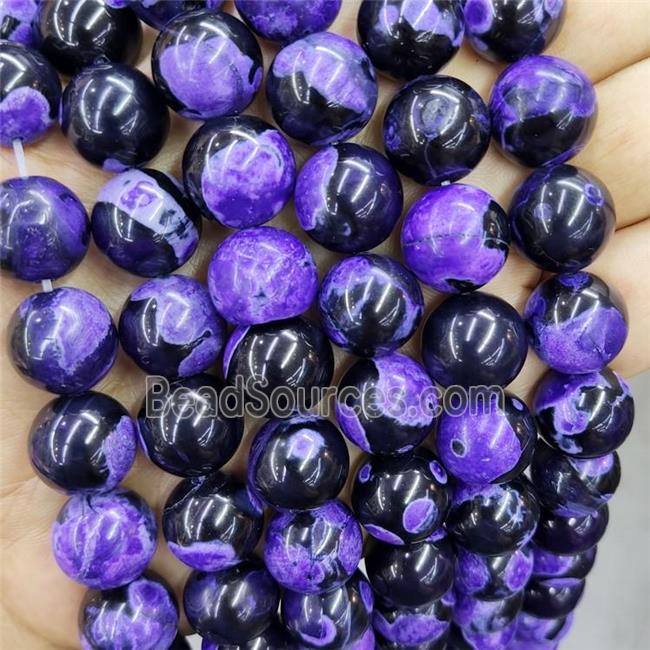 Purple Fire Agate Beads Black Smooth Round Dye